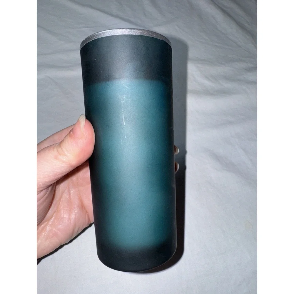 Pier 1 Cozy Winter Morning Pillar Candle Blue Glass Gem Holiday AB1907 6oz